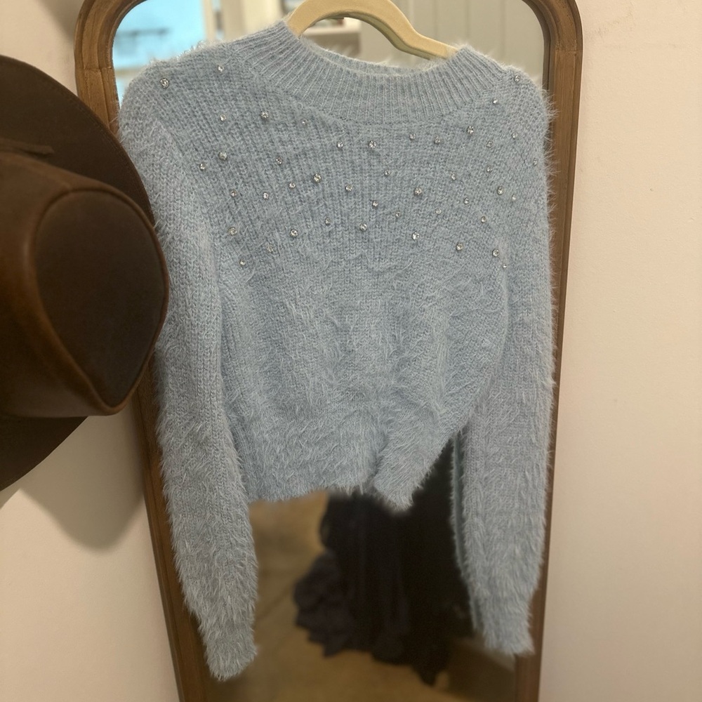 Embellished Light blue Sweater small rhinestone
